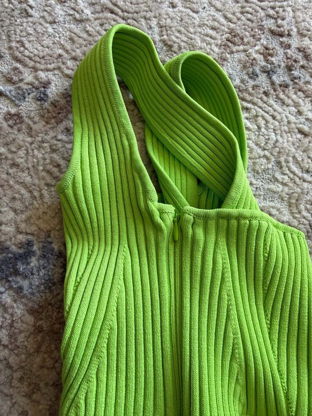 House of Harlow 1960 Ribbed Knit Eyelet Waist Midi Dress in Lime Green - Picture 5 of 8